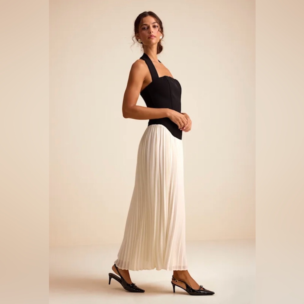 Lulus Suri Mixed Media Halter Maxi Dress XL NWT - Picture 7 of 7